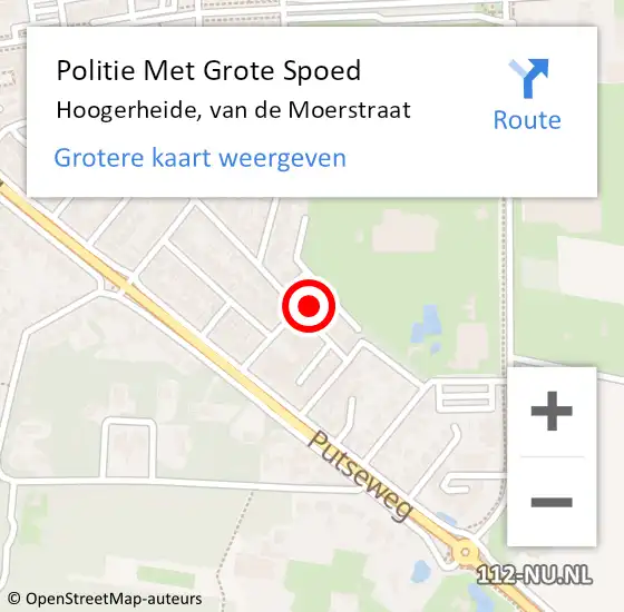 Locatie op kaart van de 112 melding: Politie Met Grote Spoed Naar Hoogerheide, van de Moerstraat op 23 juli 2022 14:02