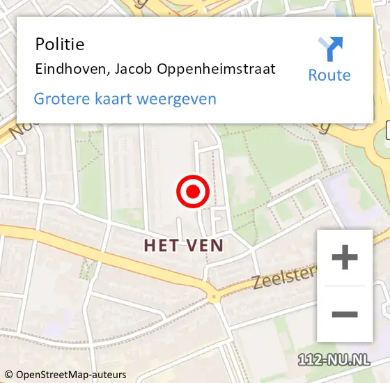 Locatie op kaart van de 112 melding: Politie Eindhoven, Jacob Oppenheimstraat op 23 juli 2022 14:07