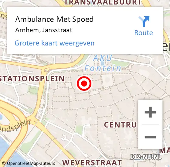 Locatie op kaart van de 112 melding: Ambulance Met Spoed Naar Arnhem, Jansstraat op 23 juli 2022 14:16