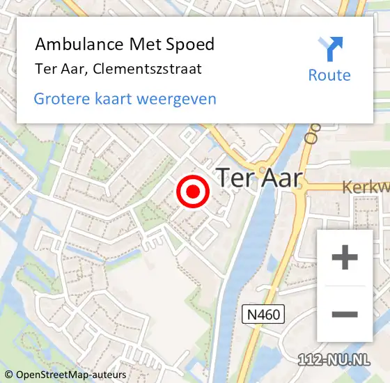 Locatie op kaart van de 112 melding: Ambulance Met Spoed Naar Ter Aar, Clementszstraat op 23 juli 2022 14:19