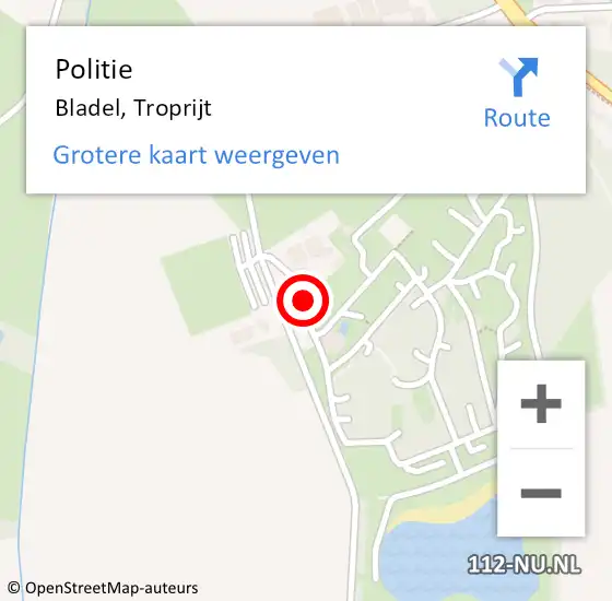 Locatie op kaart van de 112 melding: Politie Bladel, Troprijt op 23 juli 2022 14:29