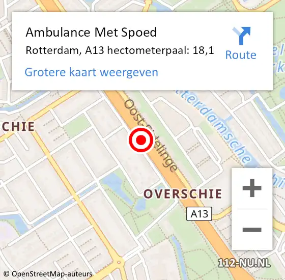 Locatie op kaart van de 112 melding: Ambulance Met Spoed Naar Rotterdam, A13 hectometerpaal: 18,1 op 23 juli 2022 14:37