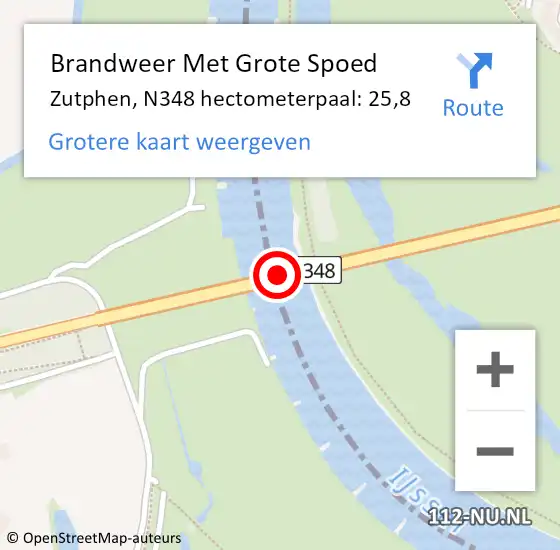 Locatie op kaart van de 112 melding: Brandweer Met Grote Spoed Naar Zutphen, N348 hectometerpaal: 25,8 op 23 juli 2022 14:41