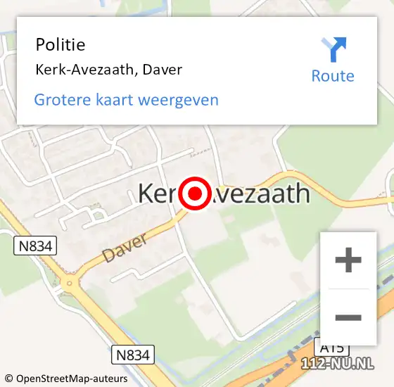 Locatie op kaart van de 112 melding: Politie Kerk-Avezaath, Daver op 23 juli 2022 14:52