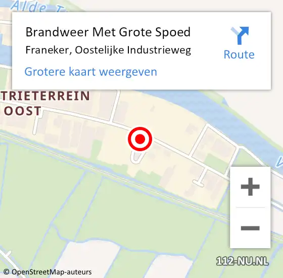 Locatie op kaart van de 112 melding: Brandweer Met Grote Spoed Naar Franeker, Oostelijke Industrieweg op 23 juli 2022 15:05