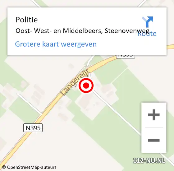 Locatie op kaart van de 112 melding: Politie Oost- West- en Middelbeers, Steenovenweg op 23 juli 2022 15:08