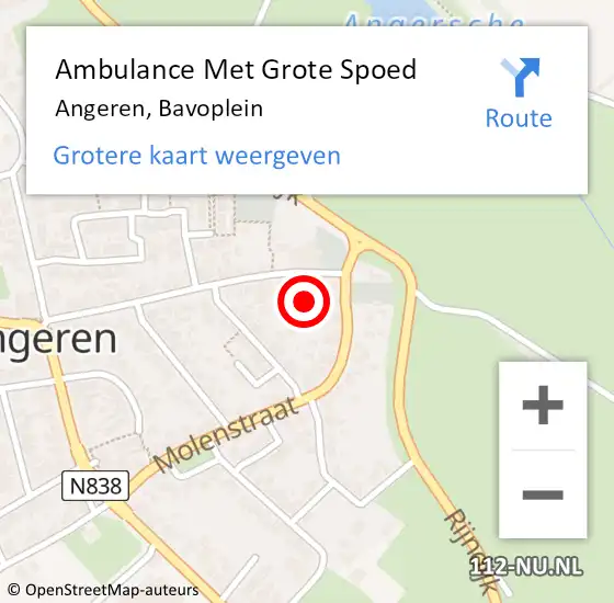 Locatie op kaart van de 112 melding: Ambulance Met Grote Spoed Naar Angeren, Bavoplein op 23 juli 2022 15:23