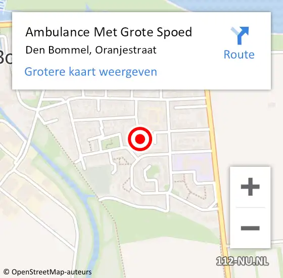 Locatie op kaart van de 112 melding: Ambulance Met Grote Spoed Naar Den Bommel, Oranjestraat op 23 juli 2022 15:52