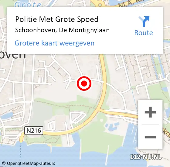 Locatie op kaart van de 112 melding: Politie Met Grote Spoed Naar Schoonhoven, De Montignylaan op 23 juli 2022 15:59