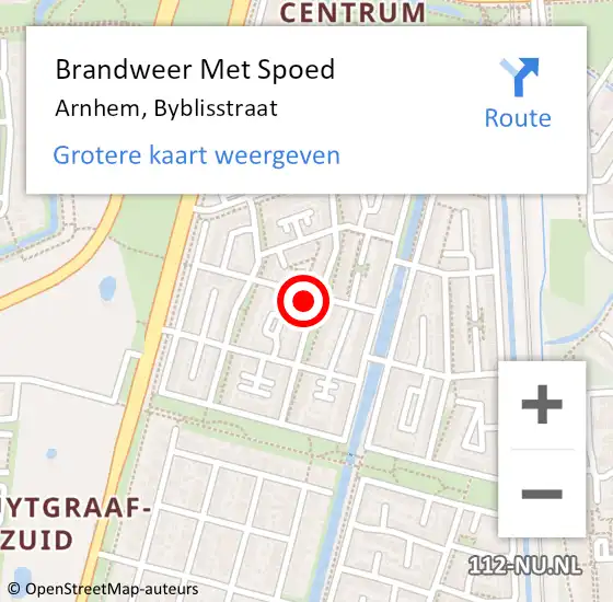 Locatie op kaart van de 112 melding: Brandweer Met Spoed Naar Arnhem, Byblisstraat op 23 juli 2022 16:16