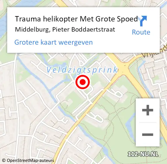 Locatie op kaart van de 112 melding: Trauma helikopter Met Grote Spoed Naar Middelburg, Pieter Boddaertstraat op 23 juli 2022 16:36