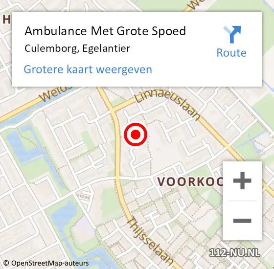 Locatie op kaart van de 112 melding: Ambulance Met Grote Spoed Naar Culemborg, Egelantier op 23 juli 2022 16:54