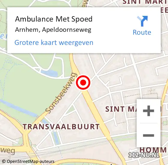 Locatie op kaart van de 112 melding: Ambulance Met Spoed Naar Arnhem, Apeldoornseweg op 23 juli 2022 17:07