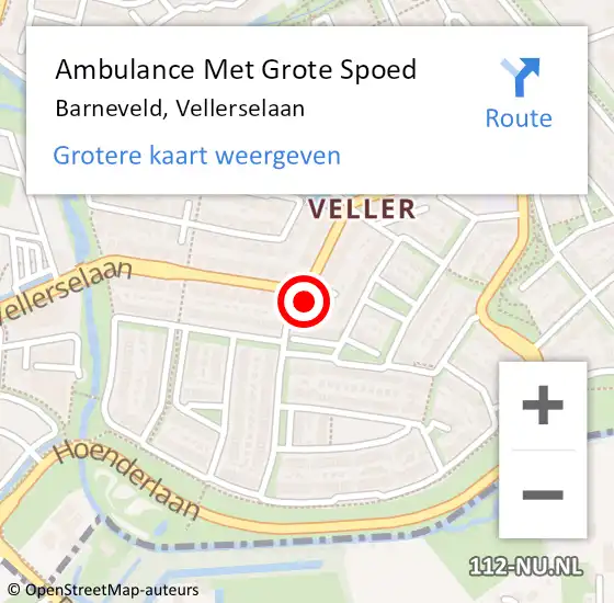 Locatie op kaart van de 112 melding: Ambulance Met Grote Spoed Naar Barneveld, Vellerselaan op 23 juli 2022 17:13