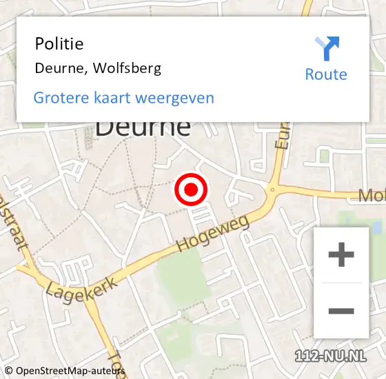 Locatie op kaart van de 112 melding: Politie Deurne, Wolfsberg op 23 juli 2022 17:22