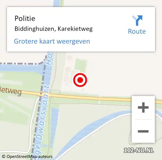 Locatie op kaart van de 112 melding: Politie Biddinghuizen, Karekietweg op 23 juli 2022 17:42