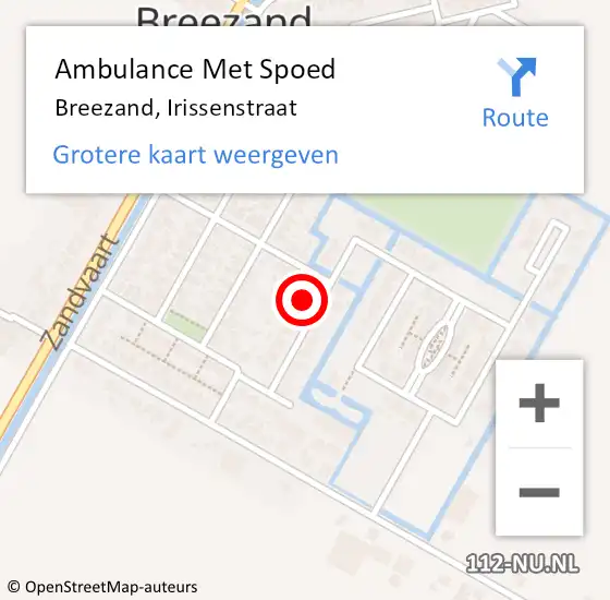 Locatie op kaart van de 112 melding: Ambulance Met Spoed Naar Breezand, Irissenstraat op 23 juli 2022 17:45