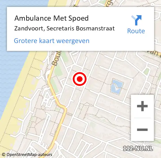 Locatie op kaart van de 112 melding: Ambulance Met Spoed Naar Zandvoort, Secretaris Bosmanstraat op 23 juli 2022 18:24