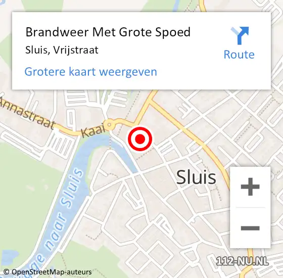 Locatie op kaart van de 112 melding: Brandweer Met Grote Spoed Naar Sluis, Vrijstraat op 23 juli 2022 18:32