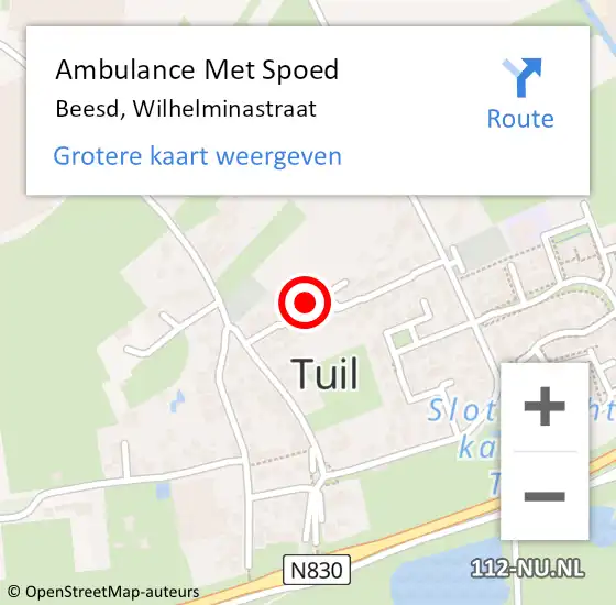 Locatie op kaart van de 112 melding: Ambulance Met Spoed Naar Beesd, Wilhelminastraat op 23 juli 2022 20:10