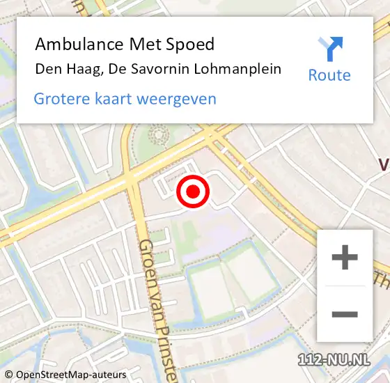 Locatie op kaart van de 112 melding: Ambulance Met Spoed Naar Den Haag, De Savornin Lohmanplein op 23 juli 2022 20:16