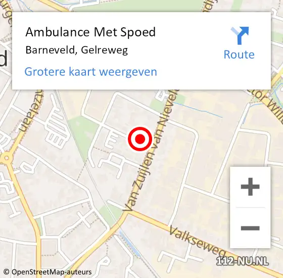 Locatie op kaart van de 112 melding: Ambulance Met Spoed Naar Barneveld, Gelreweg op 23 juli 2022 20:20