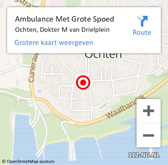 Locatie op kaart van de 112 melding: Ambulance Met Grote Spoed Naar Ochten, Dokter M van Drielplein op 23 juli 2022 20:33