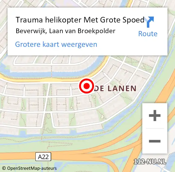 Locatie op kaart van de 112 melding: Trauma helikopter Met Grote Spoed Naar Beverwijk, Laan van Broekpolder op 23 juli 2022 21:14