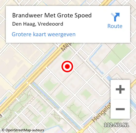 Locatie op kaart van de 112 melding: Brandweer Met Grote Spoed Naar Den Haag, Vredeoord op 23 juli 2022 21:41