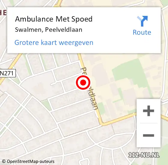 Locatie op kaart van de 112 melding: Ambulance Met Spoed Naar Swalmen, Peelveldlaan op 23 juli 2022 21:41