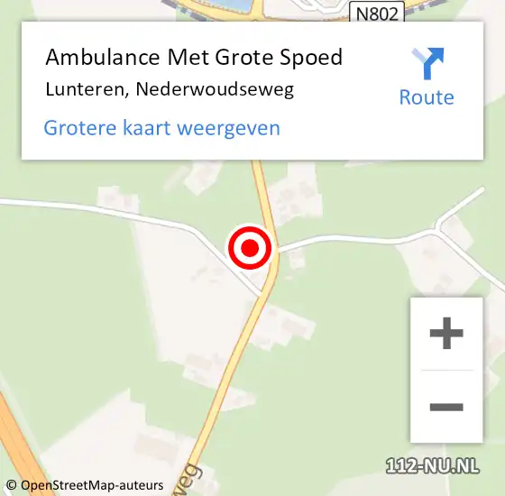 Locatie op kaart van de 112 melding: Ambulance Met Grote Spoed Naar Lunteren, Nederwoudseweg op 23 juli 2022 21:56