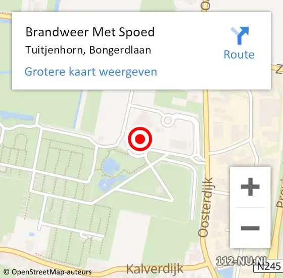 Locatie op kaart van de 112 melding: Brandweer Met Spoed Naar Tuitjenhorn, Bongerdlaan op 23 juli 2022 22:14