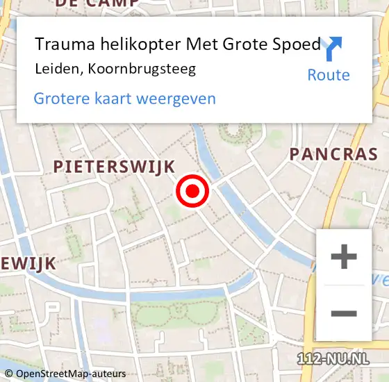 Locatie op kaart van de 112 melding: Trauma helikopter Met Grote Spoed Naar Leiden, Koornbrugsteeg op 23 juli 2022 22:42