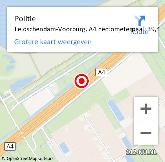 Locatie op kaart van de 112 melding: Politie Leidschendam-Voorburg, A4 hectometerpaal: 39,4 op 23 juli 2022 22:46