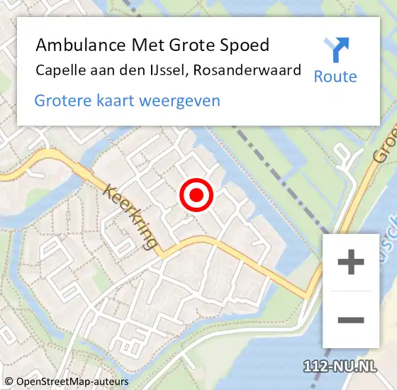 Locatie op kaart van de 112 melding: Ambulance Met Grote Spoed Naar Capelle aan den IJssel, Rosanderwaard op 23 juli 2022 22:54