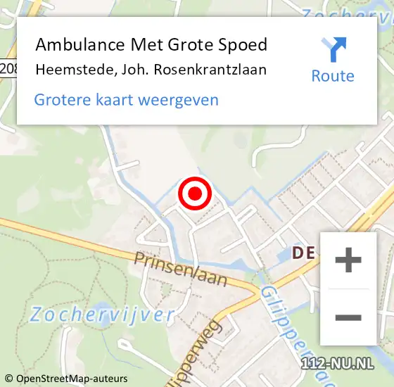 Locatie op kaart van de 112 melding: Ambulance Met Grote Spoed Naar Heemstede, Joh. Rosenkrantzlaan op 23 juli 2022 23:02