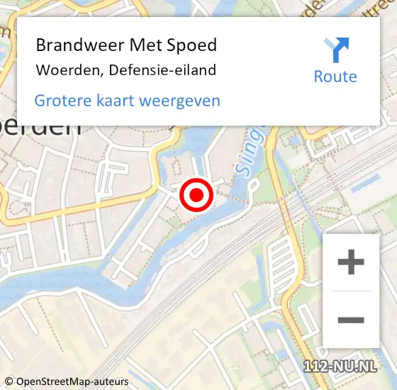 Locatie op kaart van de 112 melding: Brandweer Met Spoed Naar Woerden, Defensie-eiland op 23 juli 2022 23:03