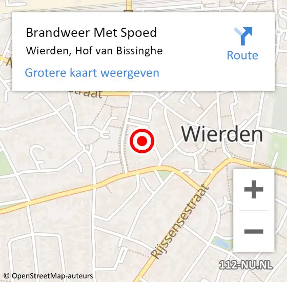 Locatie op kaart van de 112 melding: Brandweer Met Spoed Naar Wierden, Hof van Bissinghe op 23 juli 2022 23:05