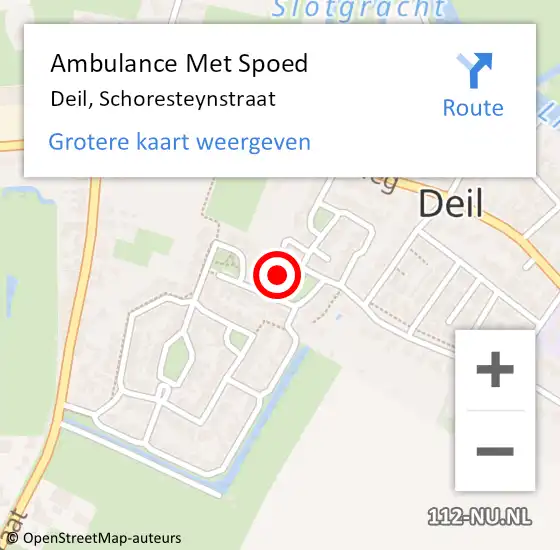 Locatie op kaart van de 112 melding: Ambulance Met Spoed Naar Deil, Schoresteynstraat op 23 juli 2022 23:44