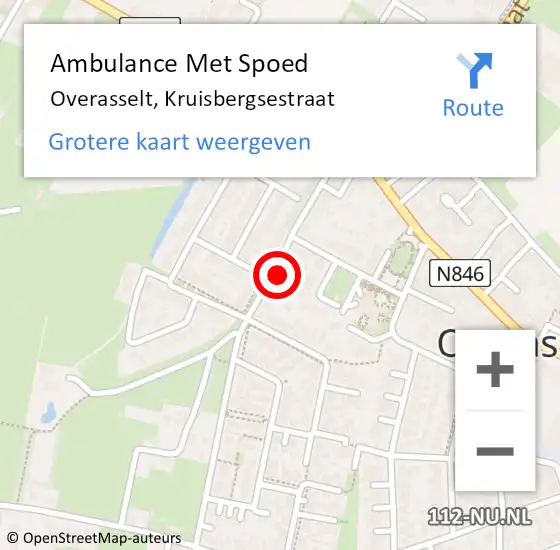 Locatie op kaart van de 112 melding: Ambulance Met Spoed Naar Overasselt, Kruisbergsestraat op 23 juli 2022 23:46