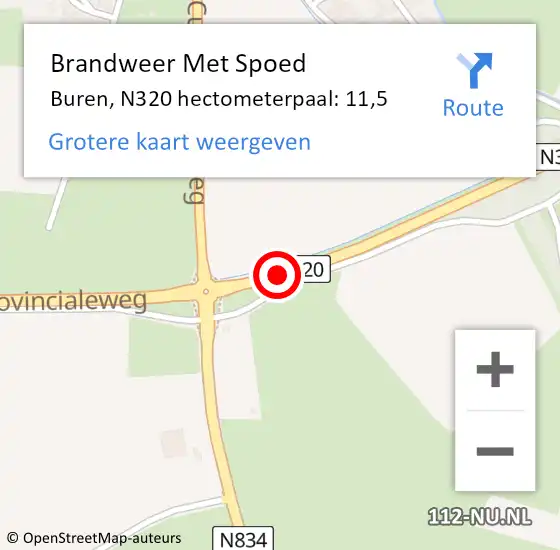 Locatie op kaart van de 112 melding: Brandweer Met Spoed Naar Buren, N320 hectometerpaal: 11,5 op 23 juli 2022 23:53