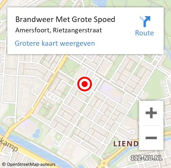 Locatie op kaart van de 112 melding: Brandweer Met Grote Spoed Naar Amersfoort, Rietzangerstraat op 24 juli 2022 00:10