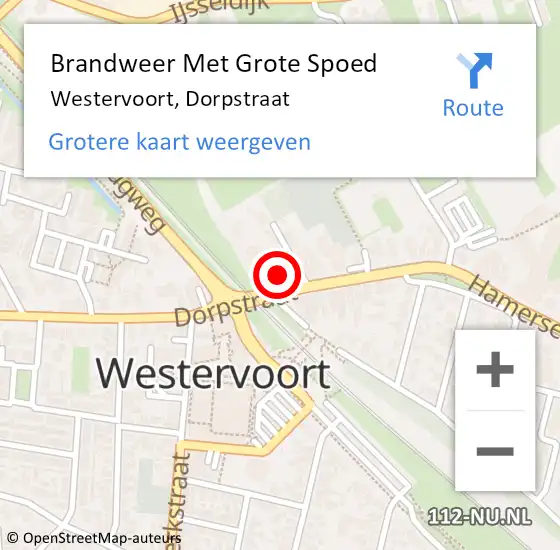 Locatie op kaart van de 112 melding: Brandweer Met Grote Spoed Naar Westervoort, Dorpstraat op 24 juli 2022 00:33