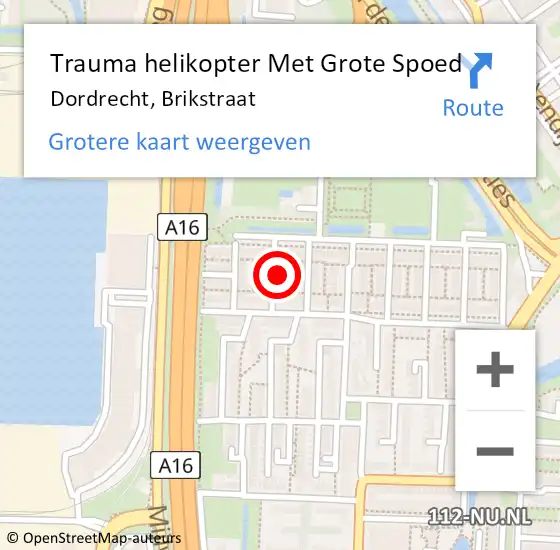 Locatie op kaart van de 112 melding: Trauma helikopter Met Grote Spoed Naar Dordrecht, Brikstraat op 24 juli 2022 00:34