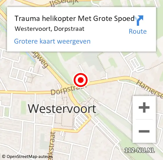 Locatie op kaart van de 112 melding: Trauma helikopter Met Grote Spoed Naar Westervoort, Dorpstraat op 24 juli 2022 00:35
