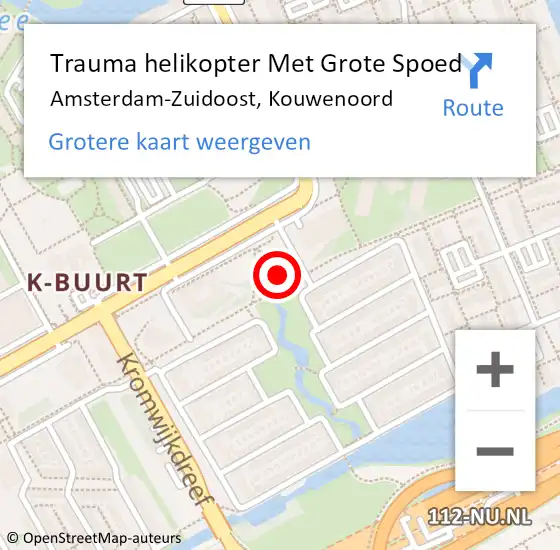 Locatie op kaart van de 112 melding: Trauma helikopter Met Grote Spoed Naar Amsterdam-Zuidoost, Kouwenoord op 24 juli 2022 00:56