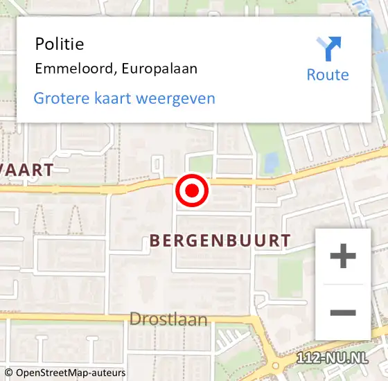 Locatie op kaart van de 112 melding: Politie Emmeloord, Europalaan op 24 juli 2022 01:16