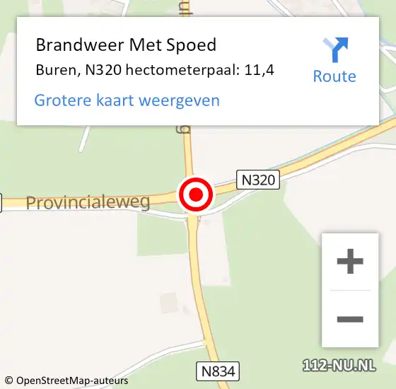 Locatie op kaart van de 112 melding: Brandweer Met Spoed Naar Buren, N320 hectometerpaal: 11,4 op 24 juli 2022 01:41