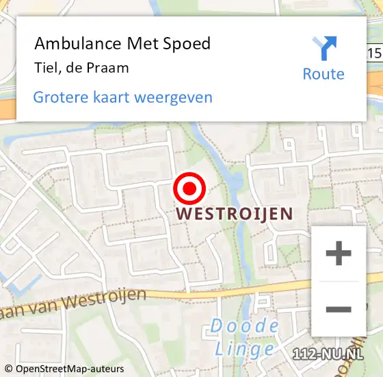 Locatie op kaart van de 112 melding: Ambulance Met Spoed Naar Tiel, de Praam op 24 juli 2022 02:19