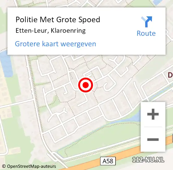 Locatie op kaart van de 112 melding: Politie Met Grote Spoed Naar Etten-Leur, Klaroenring op 24 juli 2022 03:23